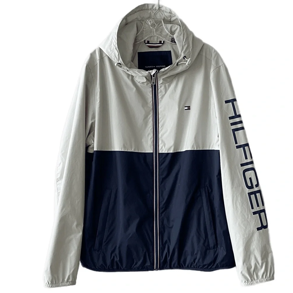 Hooded Rain Jacket Lightweight Colorblock Windbreaker Tommy Hilfiger Size Large